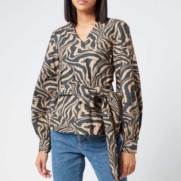 Ganni Tops - GANNI Wrap Blouse Tannin - Large